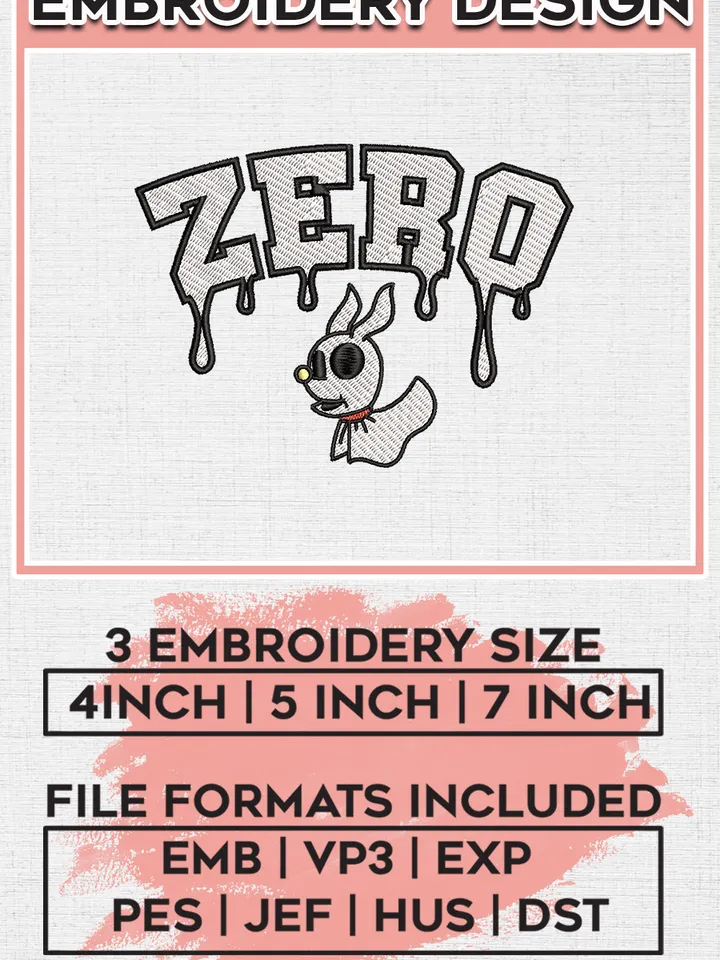 Zero Nightmare Before Christmas Drop Name Embroidery designs, Horror Movie Machine embroidery designs, Halloween embroidery files, Spooky Season Machine Embroidery Digitized Pes Files, Digital Download