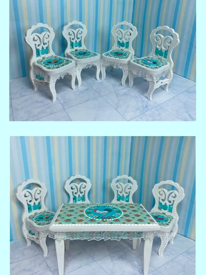 Furniture set for doll kitchen. 1:12. Handmade. Dollhouse miniature. Furniture for dolls.