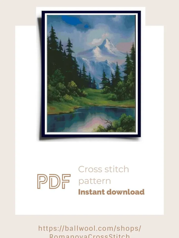 Mountain Landscape cross stitch PDF pattern, Nature embroidery design, Instant download