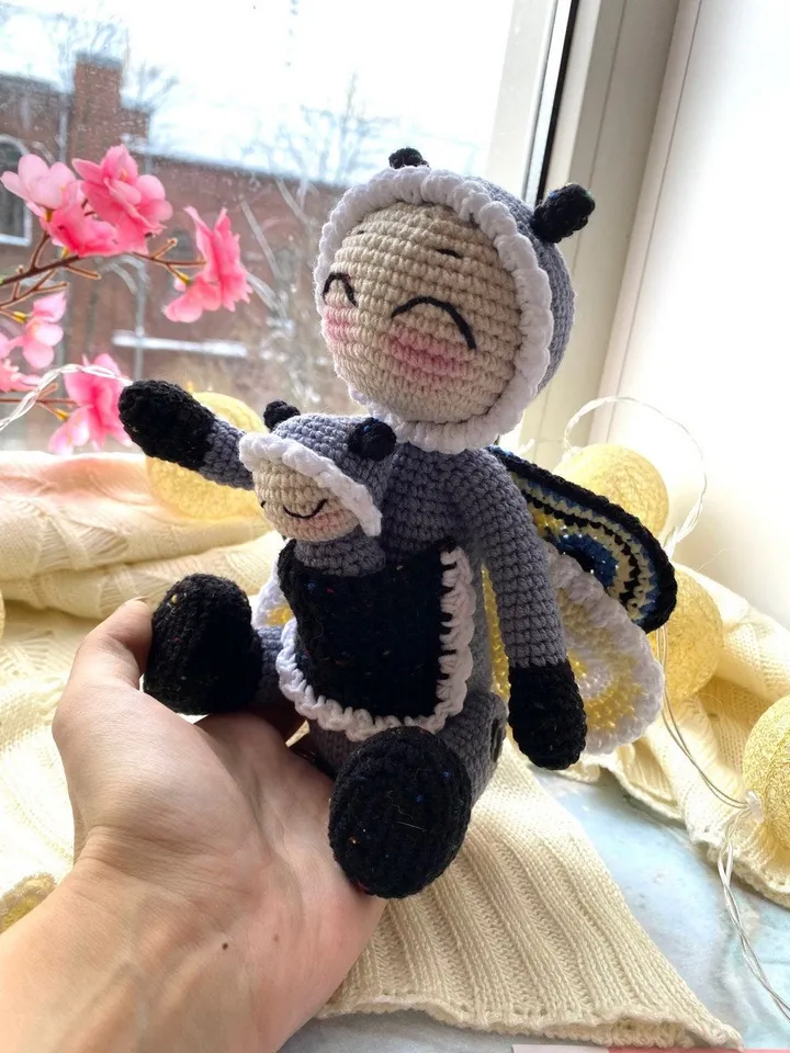 PDF Crochet Pattern Butterfly and caterpillar, Amigurumi baby caterpillar, Butterfly doll, Butterfly crochet doll pattern, amigurumi animal