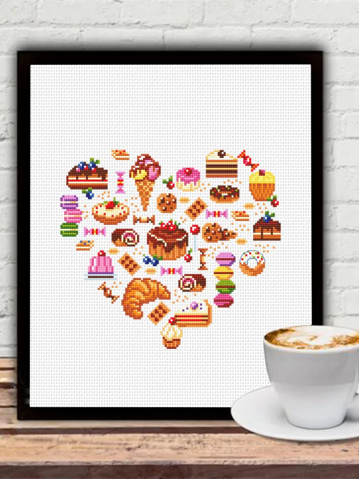Dessert cross stitch pattern download PDF Small sweets sampler cross stitch, Mini food cross stitch chart, Bakery art, Kitchen decor #F14