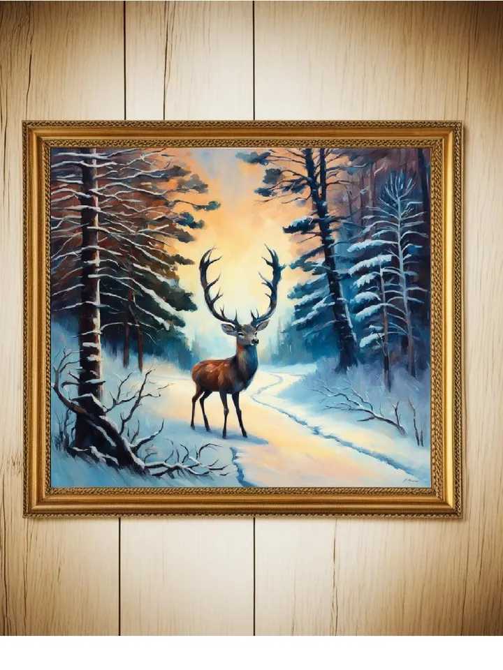 Digital Art. Winter Wonderland: Digital Deer Painting