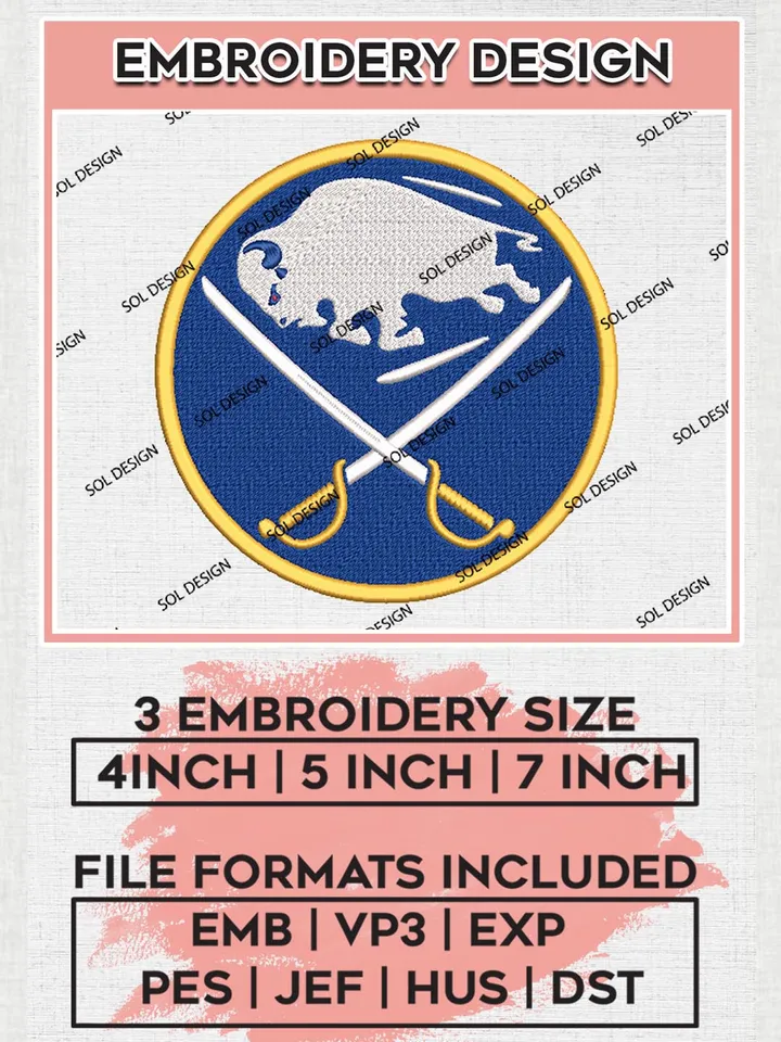 Buffalo Sabres Machine Embroidery Files, NHL Buffalo Sabres Embroidery Designs, NHL Buffalo Logo, NHL Embroidery Design, Hockey Team, Digital Download