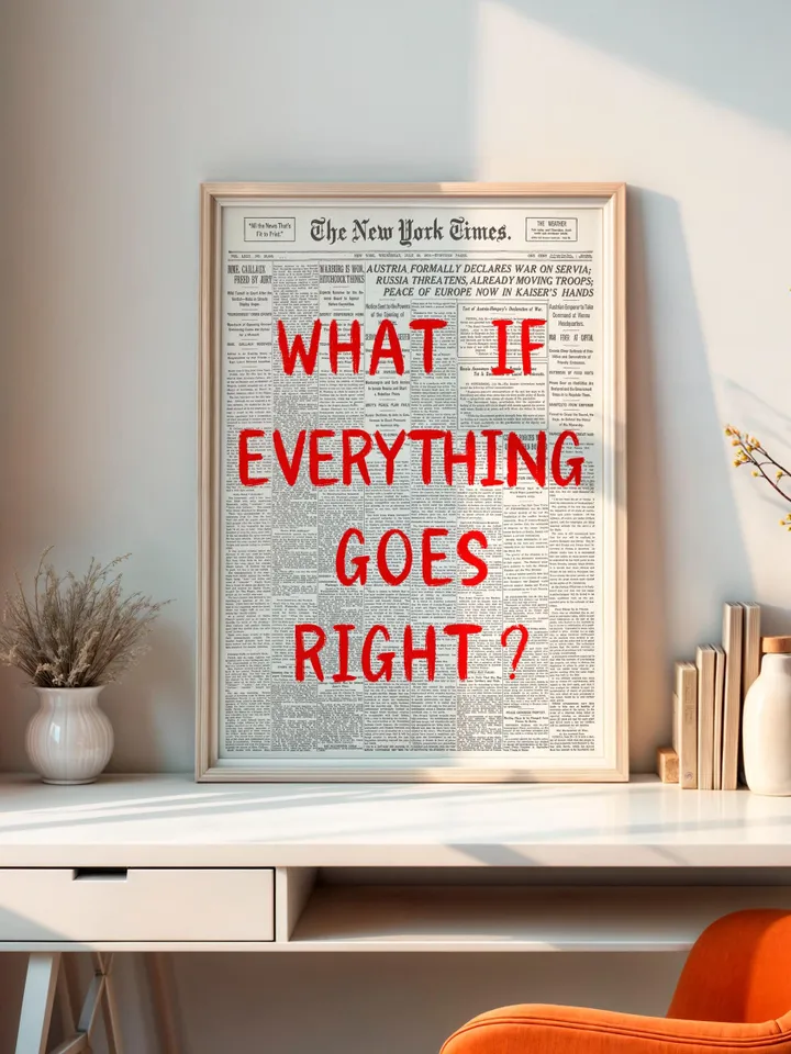 What If everything goes right Retro Newspaper Print, Trendy Wall Art, Typography Poster, Red Aesthetic, Printable Wall Art, Digital Print