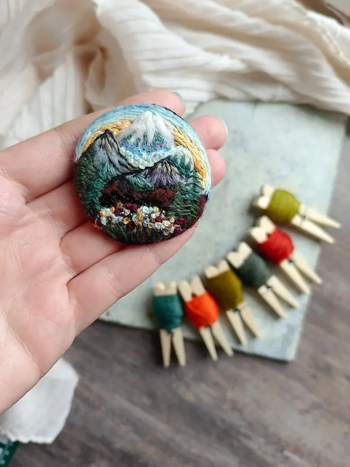 Landscape brooch Tiny landscape Pin Art Gift