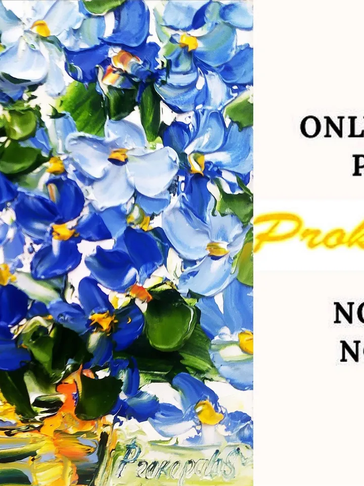 Forget-Me-Not Painting Cornflower Original Art Impasto Oil Painting 4x4 Blue Impasto Wildflower Wall Art Floral Meadow Painting Field