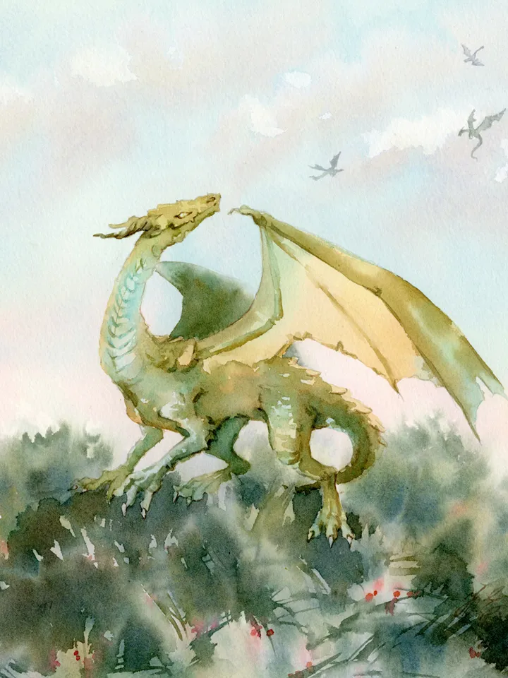 Bronze dragon painting Original fantasy art by Yulia Evsyukova