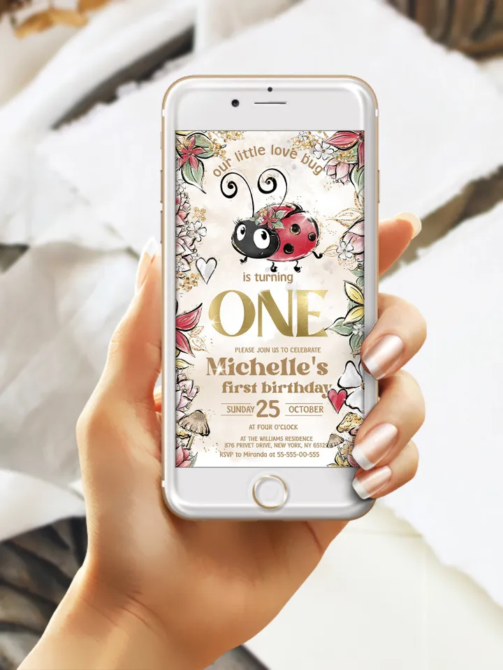 Editable Lady Bug First Birthday Invitation; Any age Lady bug birthday party template; Cute Girl Birthday Invitation;  Download lb1