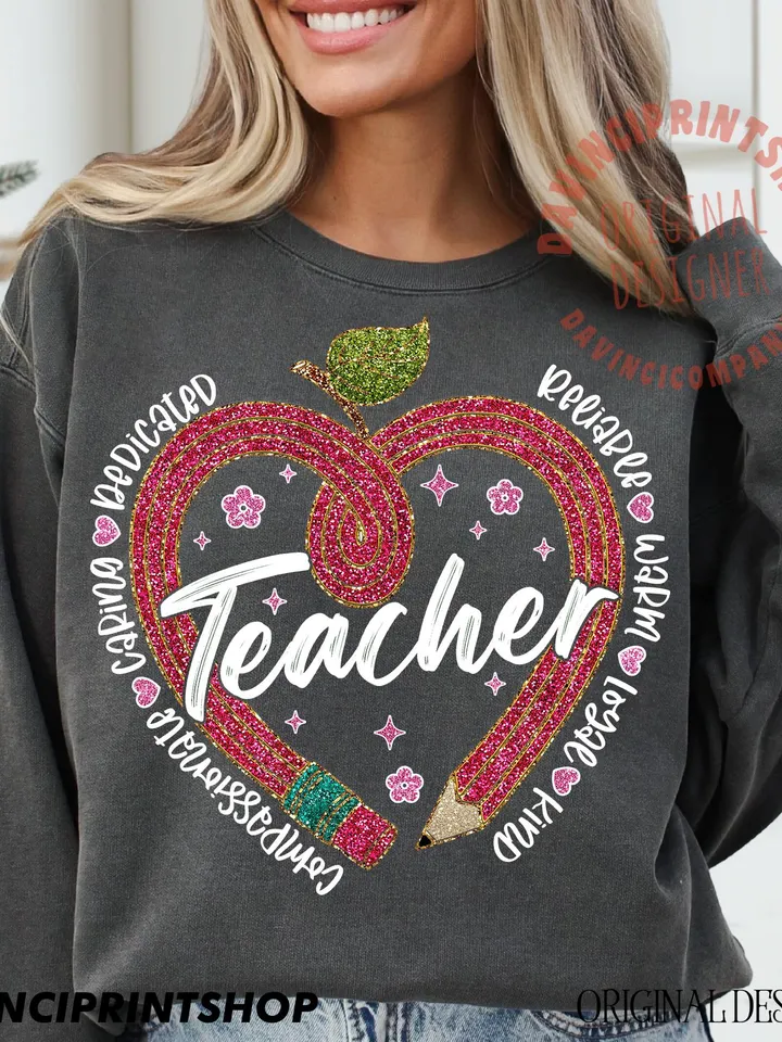 Valentine Teacher Heart Pencil Png, Teacher Valentine png, Teacher png, Valentines png, Teacher Gift, Glitter, Love, Heart, png designs