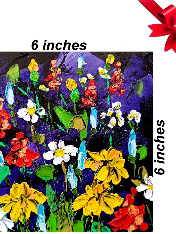 Wildflower Painting Birthday Flower Daisy Original Art Floral hand-painted Mini Landscape 6x6” Small Unique Art Decor by ArtProkopaloSv