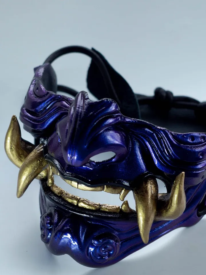 Japanese Oni Half Mask, chameleon oni mask, wearable mask, tengu mask, japanese demon mask, Ghost of Tsushima, Samurai warrior cosplay