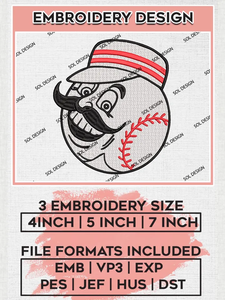 Cincinnati Reds MLB Logo Machine Embroidery Files, MLB Cincinnati Reds Team Embroidery, MLB Teams, 3 sizes, MLB Machine embroidery designs, Digital Download