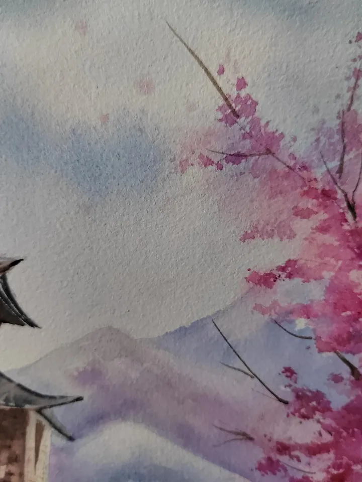 Cherry Blossom Artwork Original Watercolor Painting Japan in Watercolor 11.81x15.74 in by Art Café
