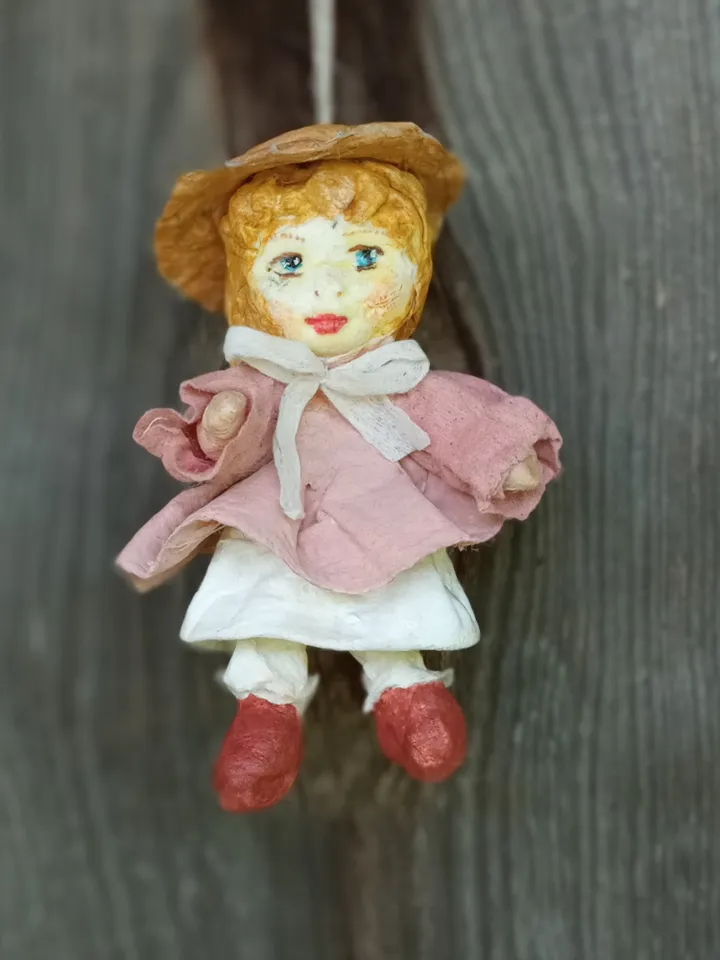 Vintage style cotton Christmas tree toy girl in a pink dress. Handmade, made in 1 copy/Xmas decor/home decor indoor/unique gift /Free shipping