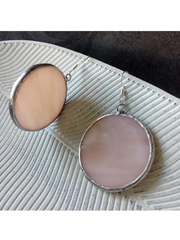 Stained glass Pink earrings, Dangle earrings, Geometric earrings, stainglass cute earrings, Round stained glass