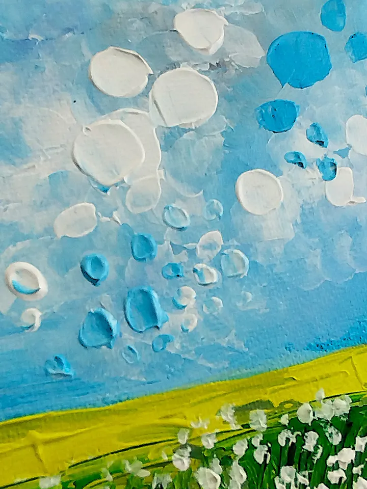Daisies small painting Textured landscape art Mini artwork