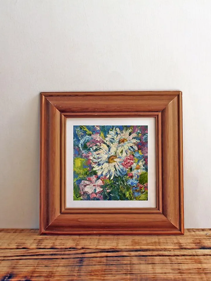 Daisy Painting Flowers Original Art Floral Impasto Oil Small Artwork Picture