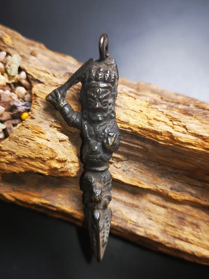 Gandhanra Antique Thokcha Pendant,Phurba Kila of Manjusri and Samantabhadra,Tibetan Budhist Protective Amulet,80 Years Old