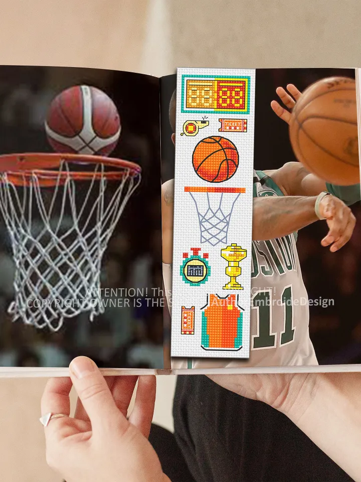 Basketball bookmark cross stitch pattern PDF download Sport cross stitch chart, Modern bookmark pattern digital PDF, Bookmark for men #B310
