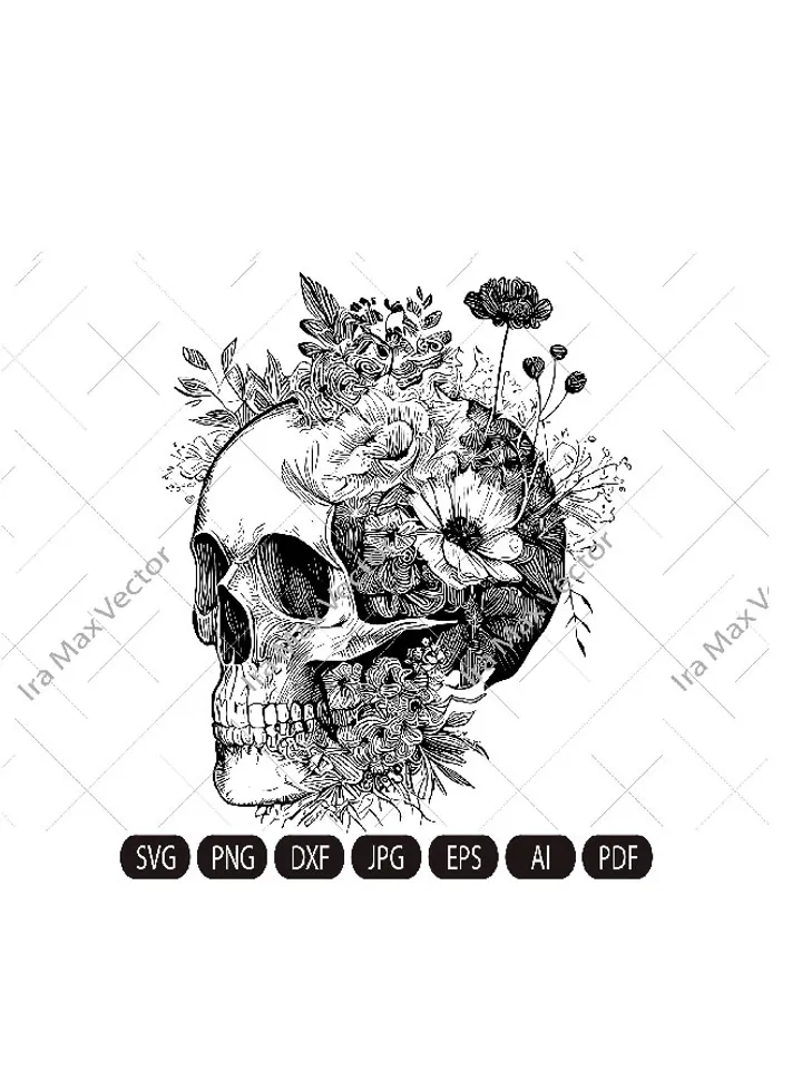 Skull svg file, Flower Skull svg, Skull cut file, Floral Skull svg file, Sugar Skull Svg file, skull flower crown, halloween, gothic, goth