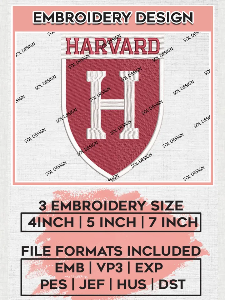 NCAA Harvard Crimson College Football Team Flag Logo Embroidery Design Files, NCAA Harvard Crimson Machine Embroidery, NCAA Teams, Game Day, 3 sizes, NCAA Machine embroidery designs, Digital Download