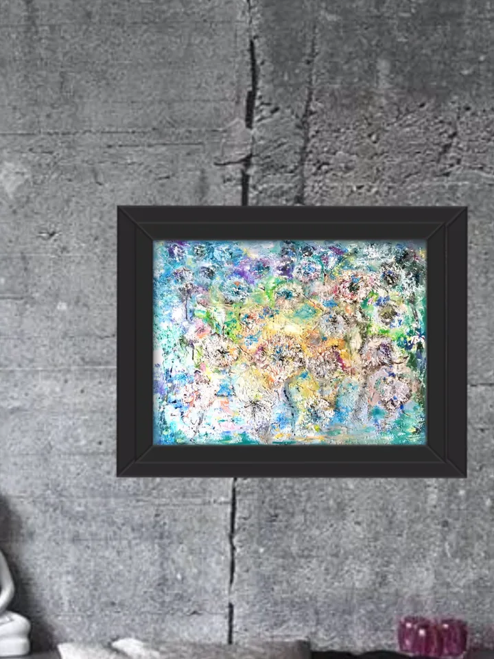 Dandelions abstract oil painting,original oil painting on stretched canvas,textured background.