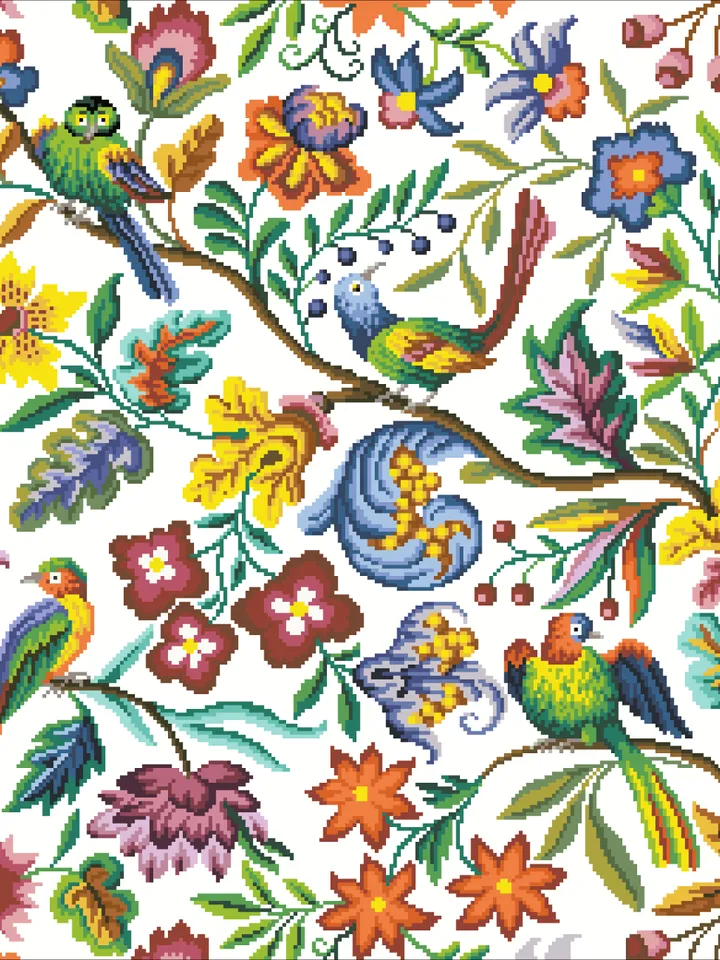 Antique Cross Stitch Pattern Bird on a Branch Counted Digital Download PDF