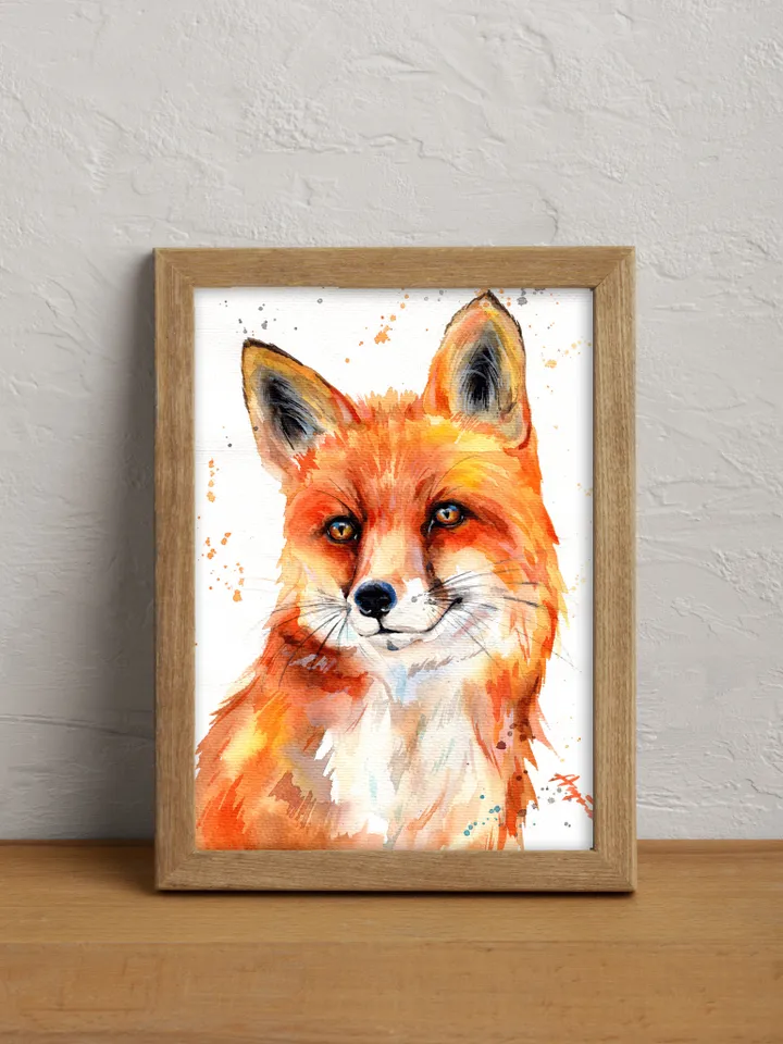 Fox original watercolor, animals painting, wall decor, 7x10 in art for animal lovers by Anne Gorywine