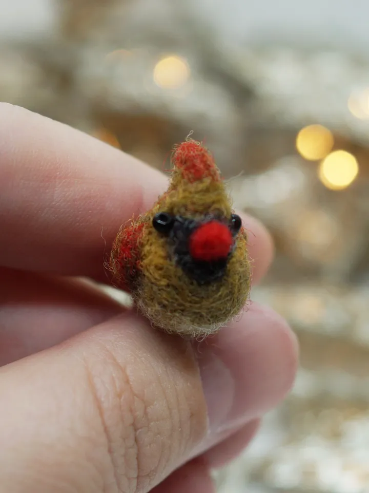 Tiny needle felted cardinal, miniature bird, female Northern cardinal, made to order