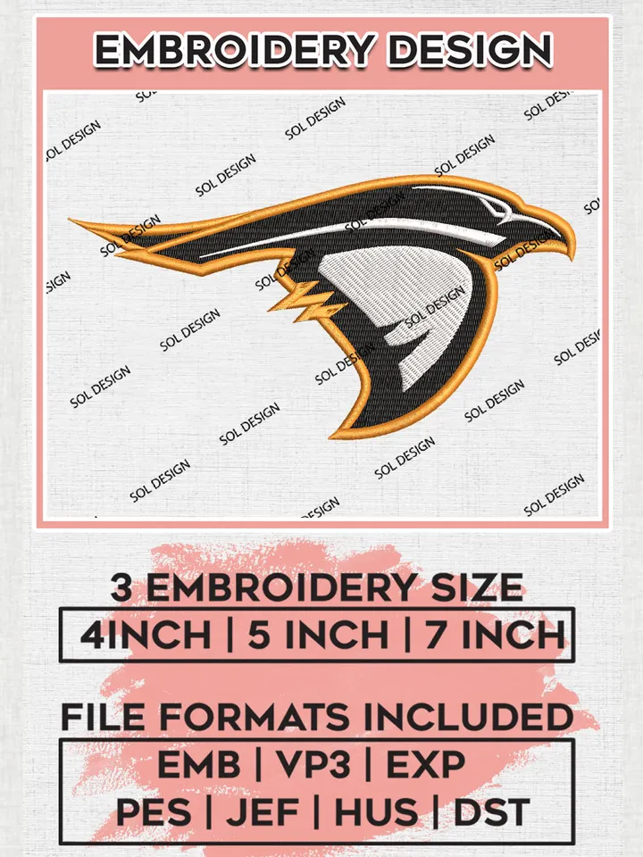 NCAA Anderson Ravens Team Mascot Logo Embroidery Design Files, NCAA Anderson Ravens Machine Embroidery, NCAA Teams, 3 sizes, NCAA Machine embroidery designs, Digital Download