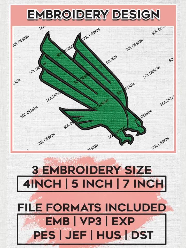 North Texas Mean Green Logo Machine Embroidery Design, NCAA North Texas Mean Green Embroidery Design Design files, NCAA Embroidery Designs, NCAA Machine Embroidery Designs, Digital Download