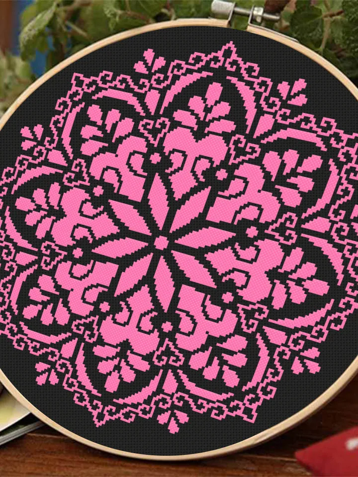 Mandala set cross stitch pattern download PDF, Floral ornament cross stitch chart, Mandala pattern digital, Easy monochrome embroidery #S44
