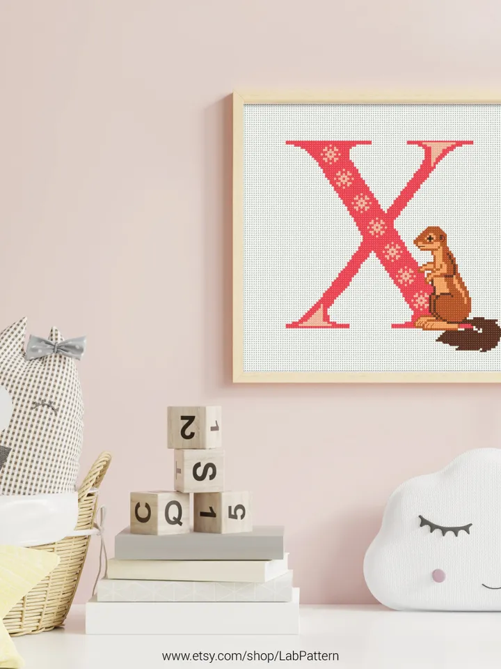 Letter X Xerus ABC Cross stitch pattern | Embroidery Pattern | Instant Download | Embroidery Designs