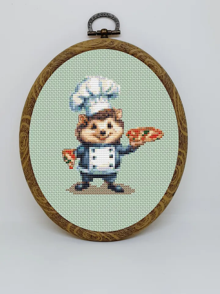 Hedgehog and pizza pattern pdf cross stitch, small design easy embroidery DIY, art 2