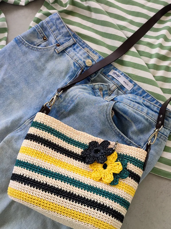 Summer Straw Crossbody - Raffia Bag for Women - Small Handbag - Genuine Leather Belt