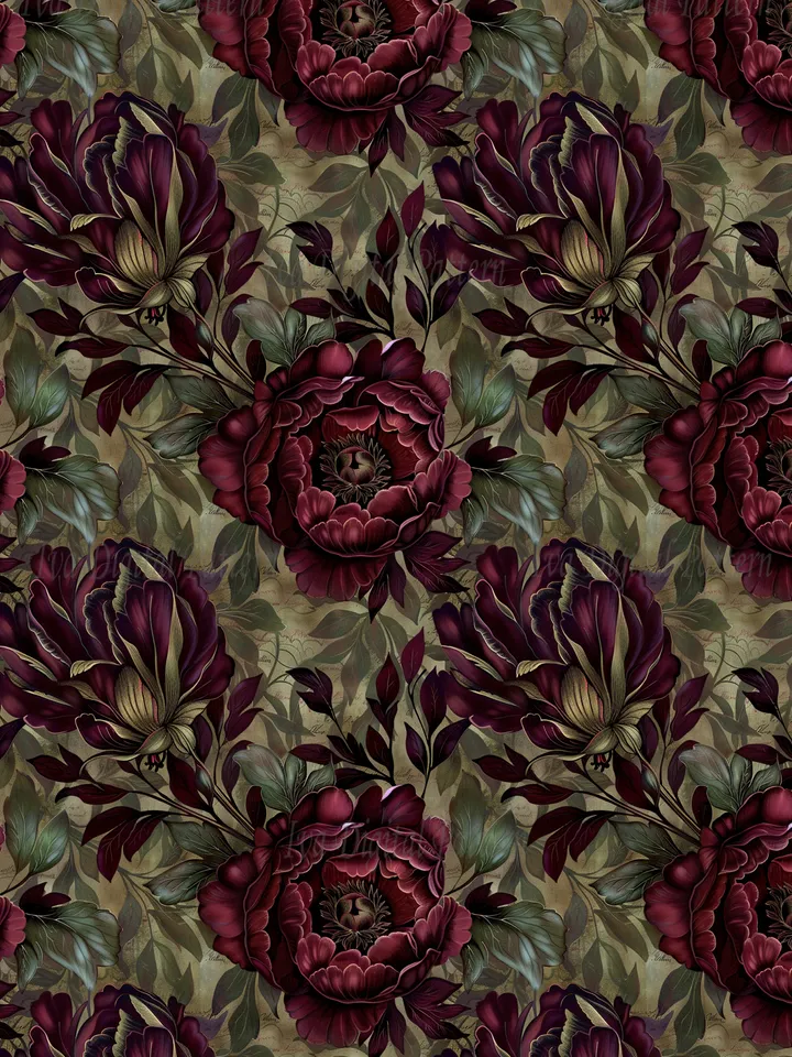 Vintage Gothic seamless pattern, repeating red peony flowers ,dark abstract floral pattern, style renaissance, digital paper, commercial use