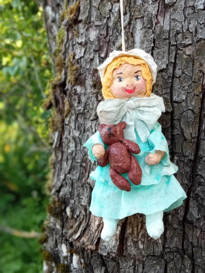 Vintage-Style Doll Girl in Blue Dress with Teddy Bear - Unique Handmade Decoration. Christmas tree toy Christmas ornaments.
Xmas gifts