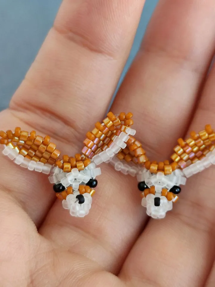 PDF tutorial - Beaded Fennec Fox earrings