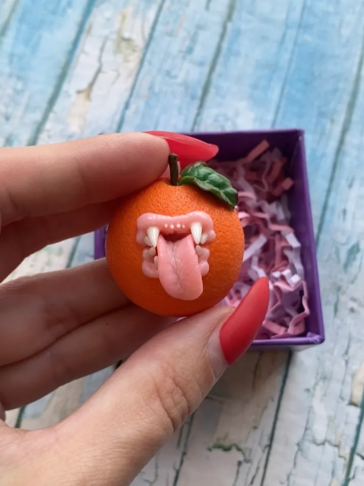 Miniature Brooch Orange with Polymer Clay