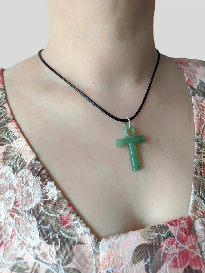 Green jade Ankh Egyptian cross pendant spiritual jewelry key to eternal life.