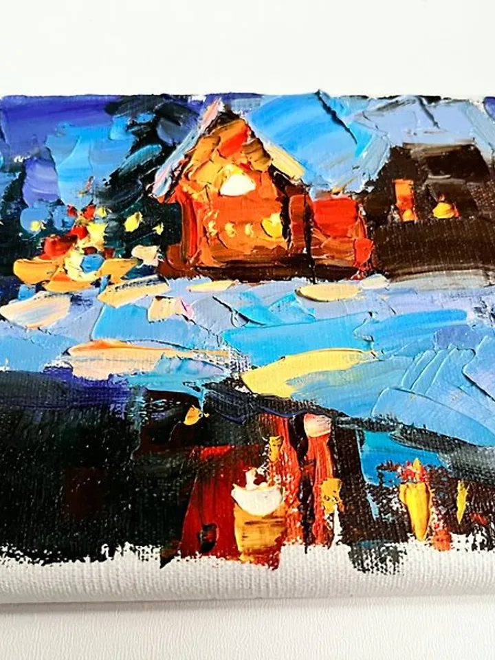 House Painting Original Art forest art Night Landscape Winter