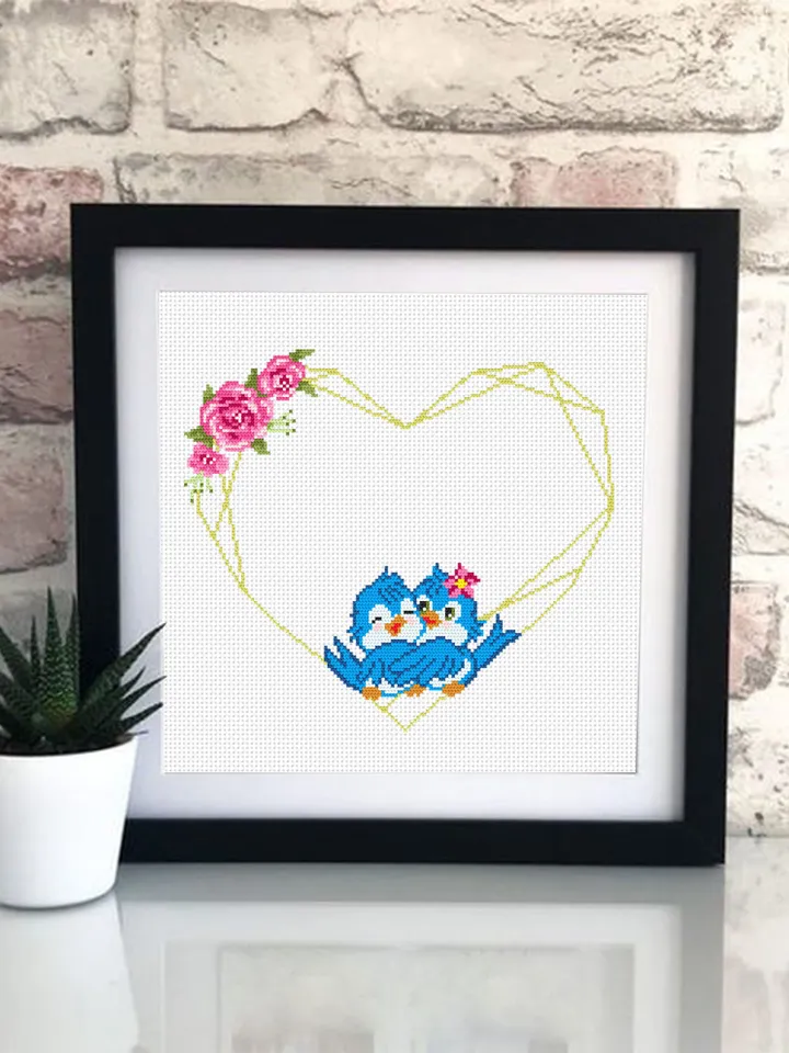 Floral heart frame cross stitch pattern download PDF Blue birds cross stitch, Wedding cross stitch chart, Valentine stitch Flower wreath #Y7