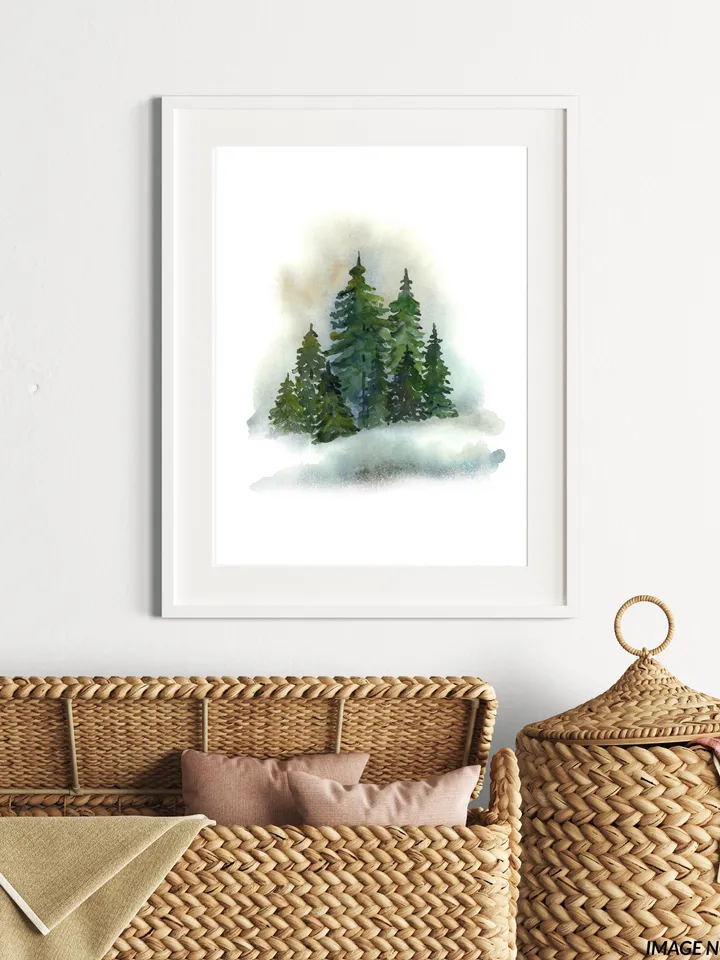 Christmas Tree Print, Christmas Printable Art, Snow Winter Large Poster,Printable Art ,Evergreen Foster, Winter Scene Poster Winter Wall Art