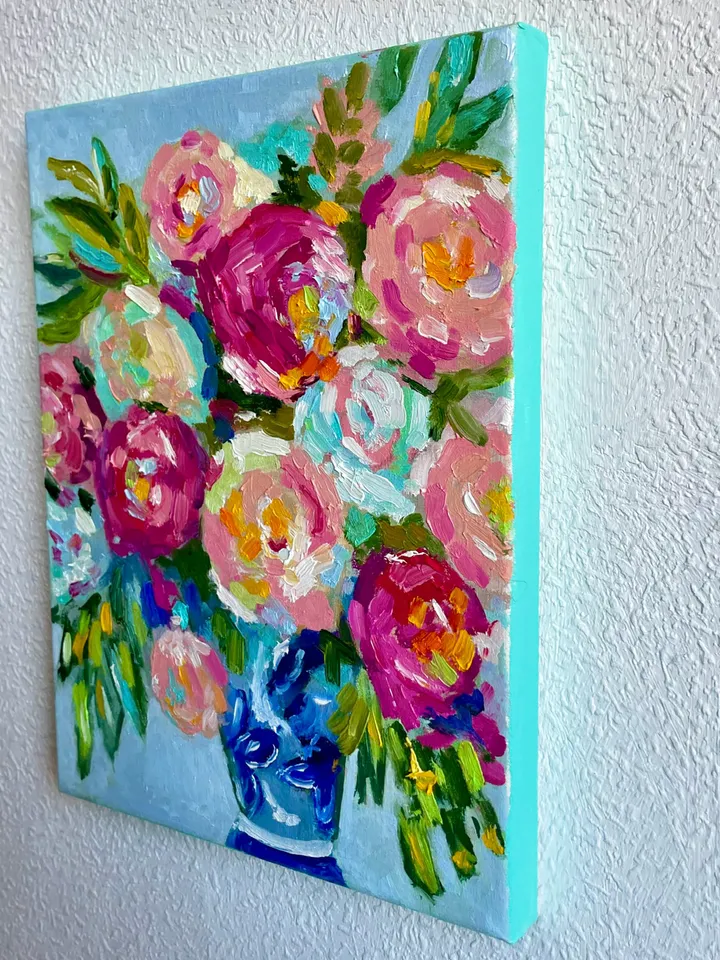 Peony painting Flowers Original oil painting on Canvas Floral boho fine art