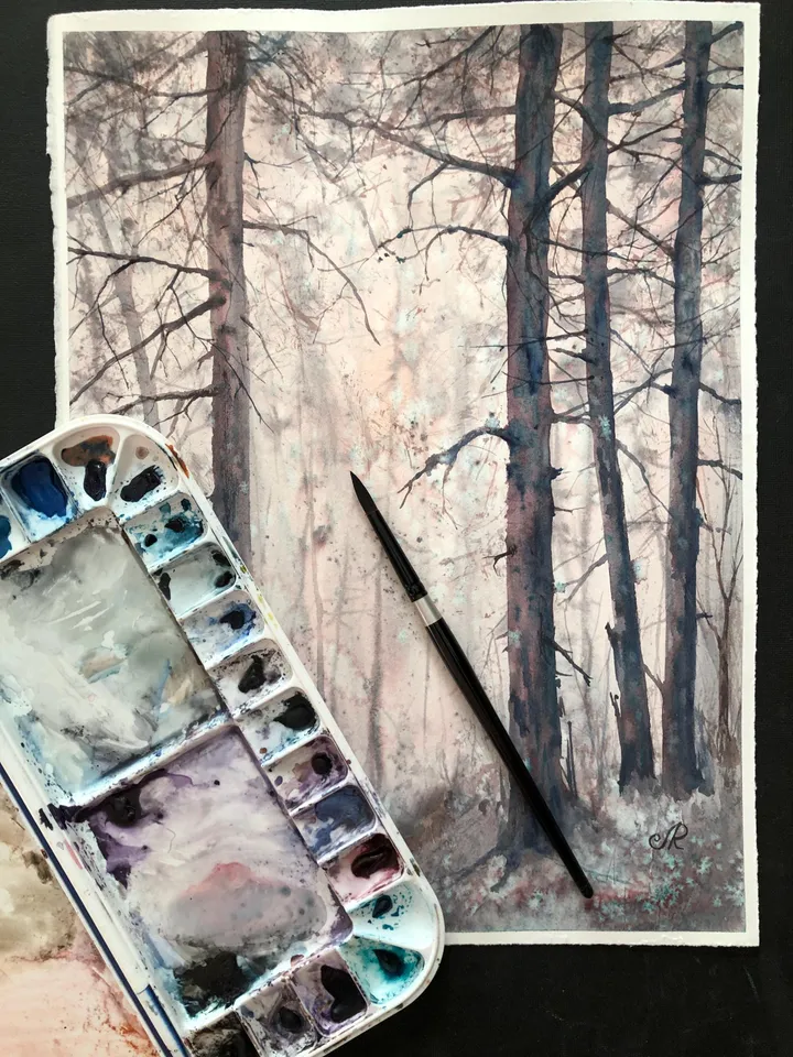 Forest Original Painting Landscape Watercolor Trees Wall Art