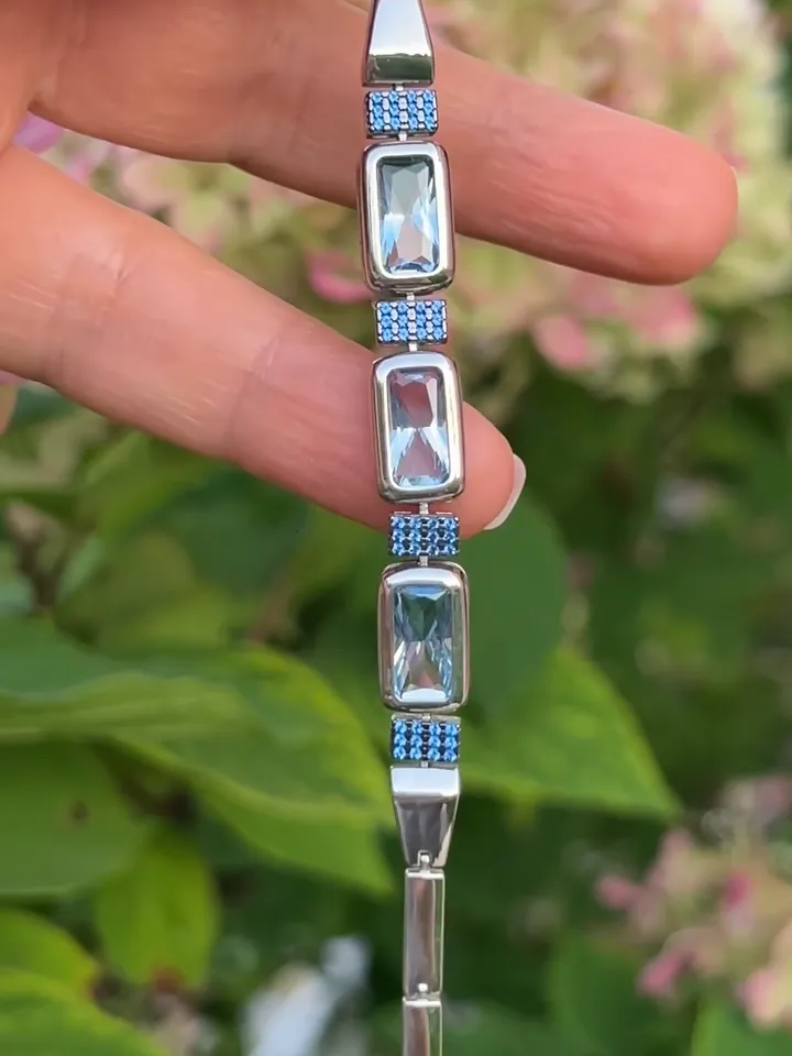 Women's bracelet silver 925, jewelry silver with topaz and sapphires