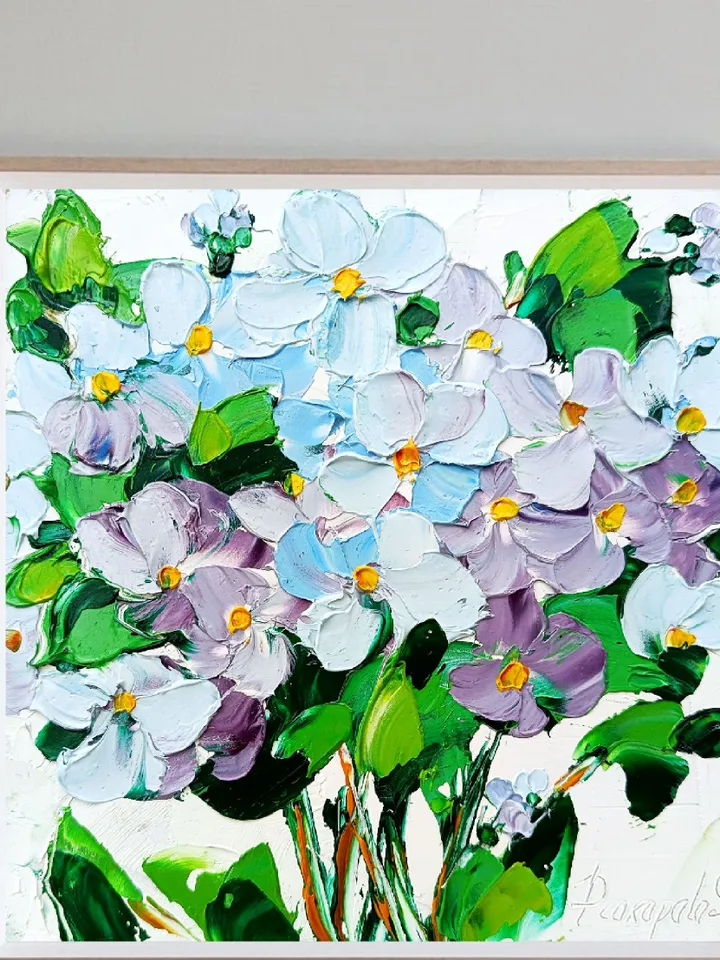 Forget-Me-Nots Oil Painting Floral Original Art Flowers Impasto Wall Art Spring Gifts For Her by ArtProkopaloSv