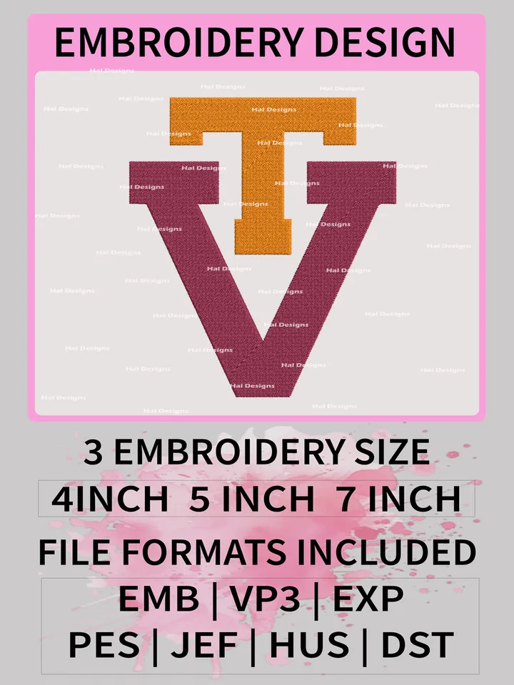 NCAA Virginia Tech Hokies Embroidery File, 3 Sizes, 6 Formats, NCAA Machine Embroidery Design, NCAA Logo, NCAA Teams