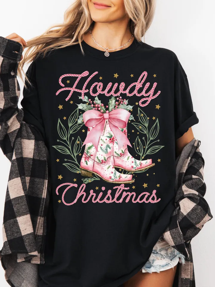 Howdy Christmas Png, Western Christmas Png, Coquette Christmas Png, Holiday Png, Cowgirl Christmas Png, Aesthetic png, Pink Christmas Png