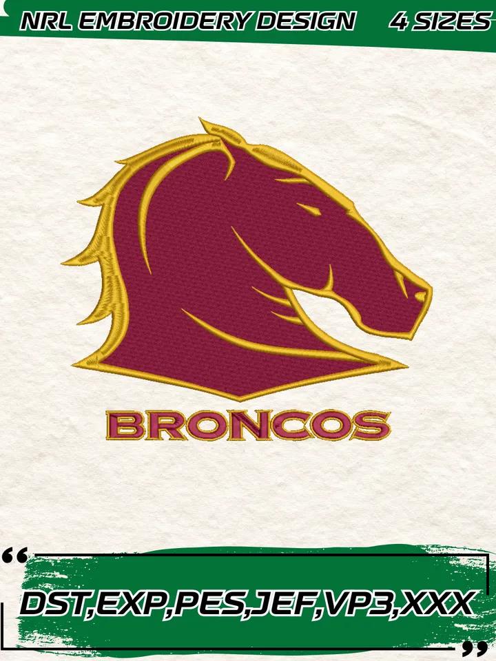Brisbane Broncos Logos Embroidery Design,NRL Machine Embroidery Digitized Pes File,4 Sizes, Instant Download